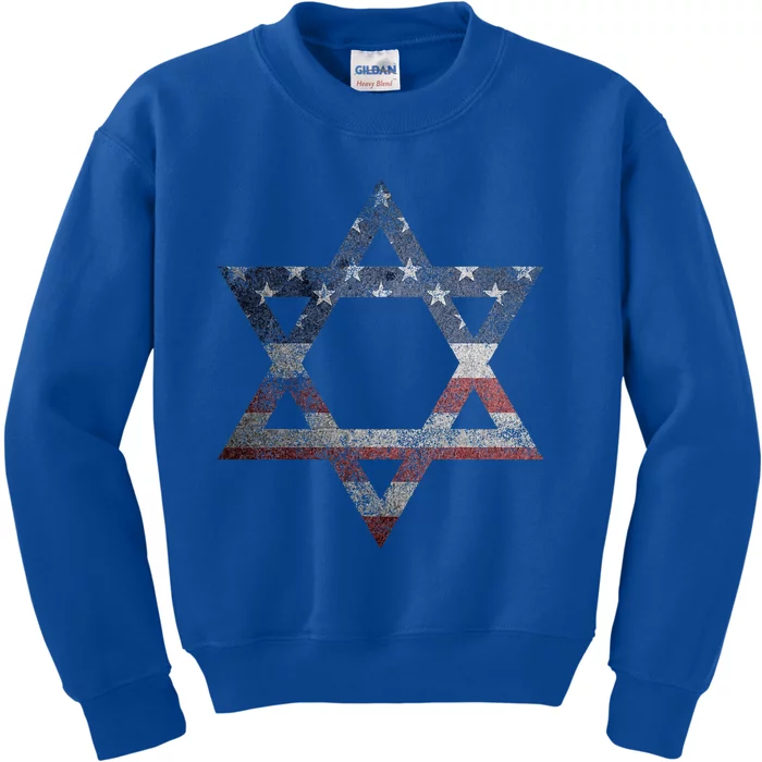 Distressed Star of David Jews Jewish Gifts USA American Flag Kids Sweatshirt