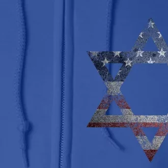 Distressed Star of David Jews Jewish Gifts USA American Flag Full Zip Hoodie