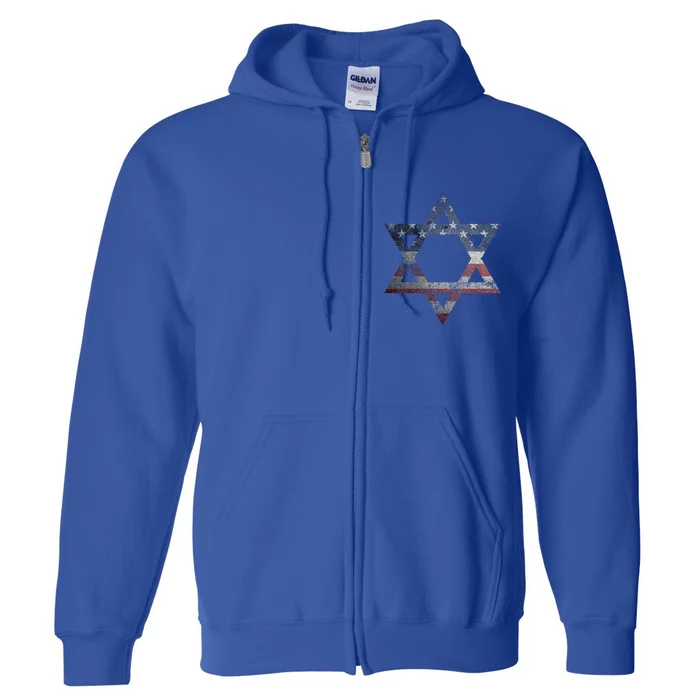 Distressed Star of David Jews Jewish Gifts USA American Flag Full Zip Hoodie