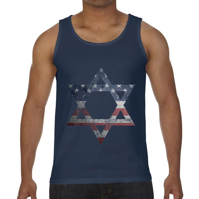 Distressed Star of David Jews Jewish Gifts USA American Flag Comfort Colors® Tank Top