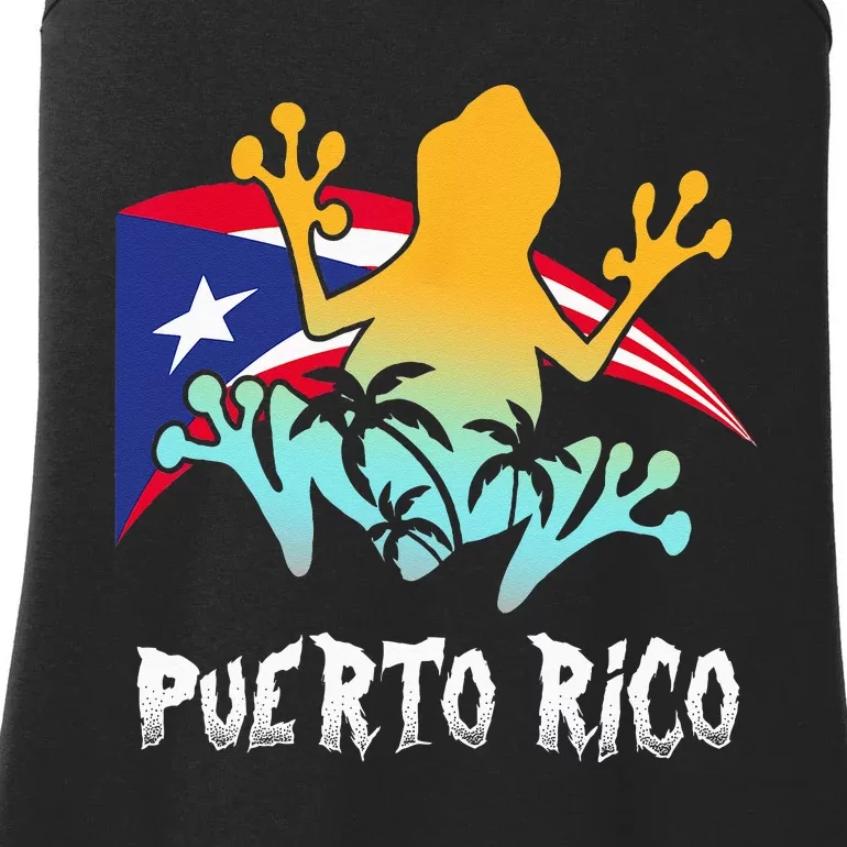 Distressed Style Puerto Rico Frog Gift Design Puerto Rico! Ladies Essential Tank