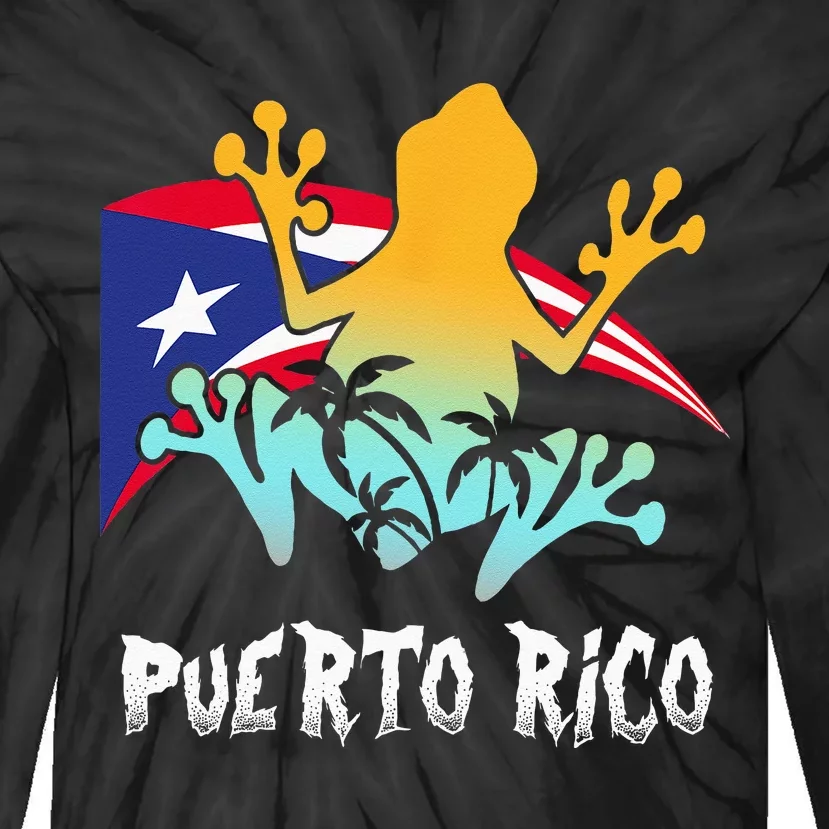 Distressed Style Puerto Rico Frog Gift Design Puerto Rico! Tie-Dye Long Sleeve Shirt