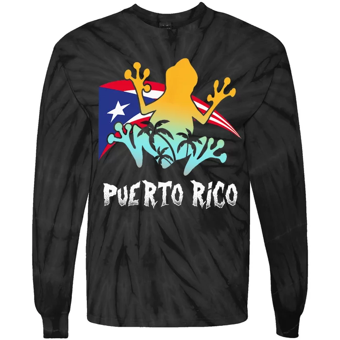 Distressed Style Puerto Rico Frog Gift Design Puerto Rico! Tie-Dye Long Sleeve Shirt