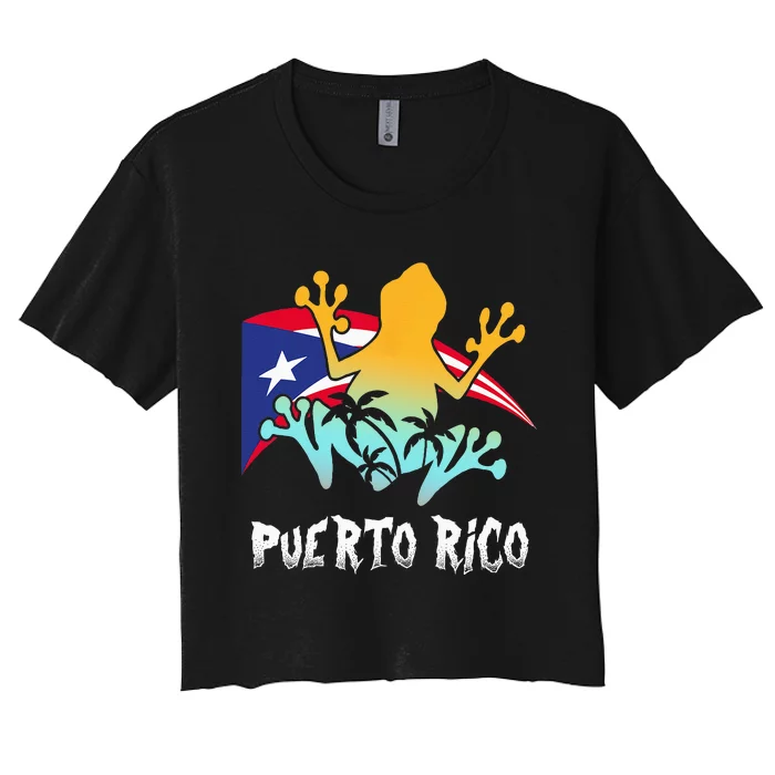 Distressed Style Puerto Rico Frog Gift Design Puerto Rico! Women's Crop Top Tee