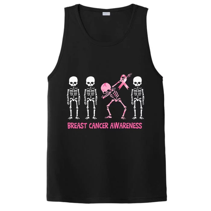 Dabbing Skeleton Pink Ribbon Breast Cancer Halloween Performance Tank