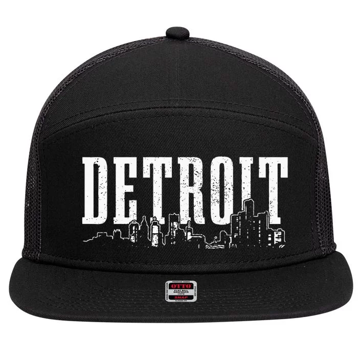 Detroit Skyline Pride Vintage Detroit Michigan 7 Panel Mesh Trucker Snapback Hat