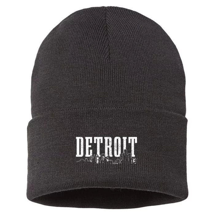 Detroit Skyline Pride Vintage Detroit Michigan Sustainable Knit Beanie