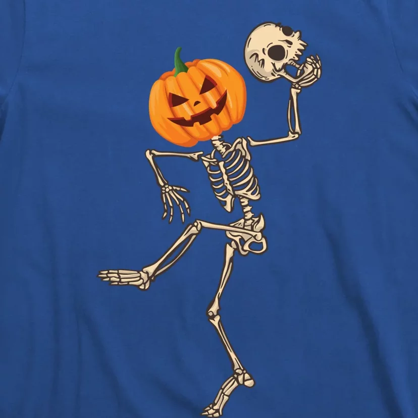 Dancing Skeleton Pumpkin Head Funny Halloween Costume Skull Gift T-Shirt