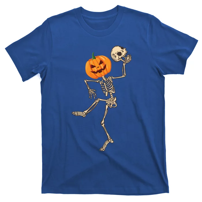 Dancing Skeleton Pumpkin Head Funny Halloween Costume Skull Gift T-Shirt