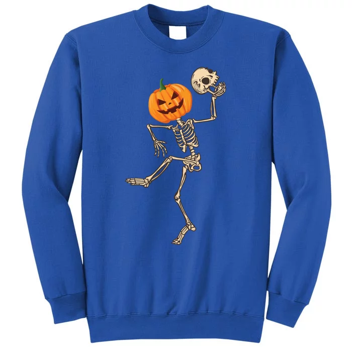 Dancing Skeleton Pumpkin Head Funny Halloween Costume Skull Gift Tall Sweatshirt