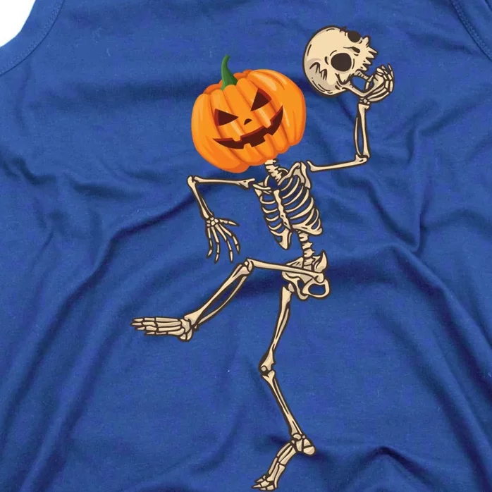 Dancing Skeleton Pumpkin Head Funny Halloween Costume Skull Gift Tank Top