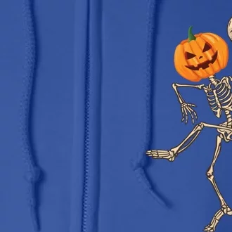 Dancing Skeleton Pumpkin Head Funny Halloween Costume Skull Gift Full Zip Hoodie