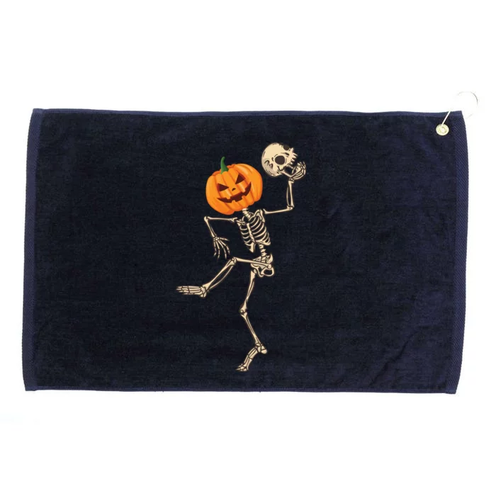 Dancing Skeleton Pumpkin Head Funny Halloween Costume Skull Gift Grommeted Golf Towel