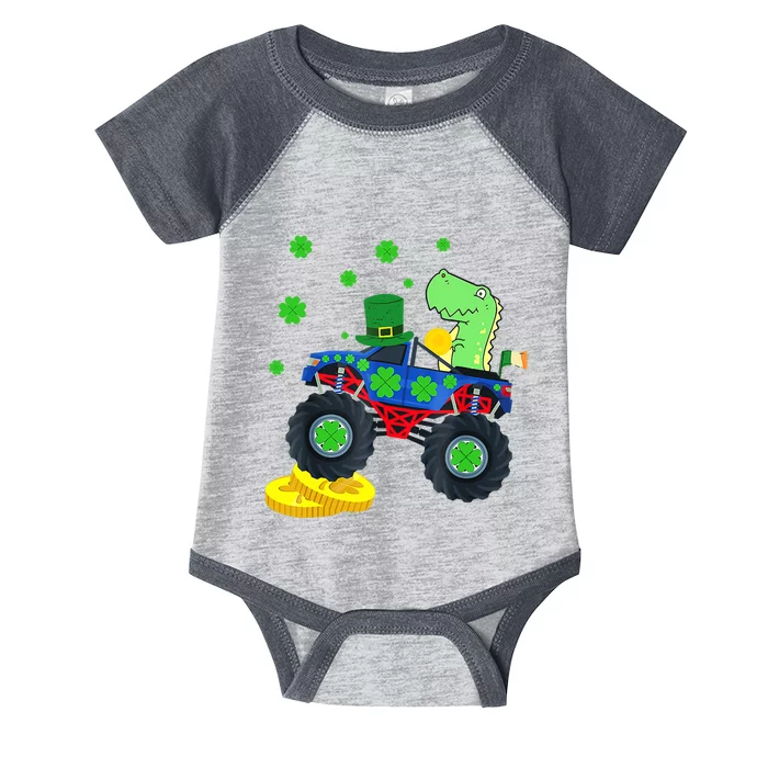 Dinosaur St Patrick's Day Monster Truck Irish Shamrock Boy Infant Baby Jersey Bodysuit