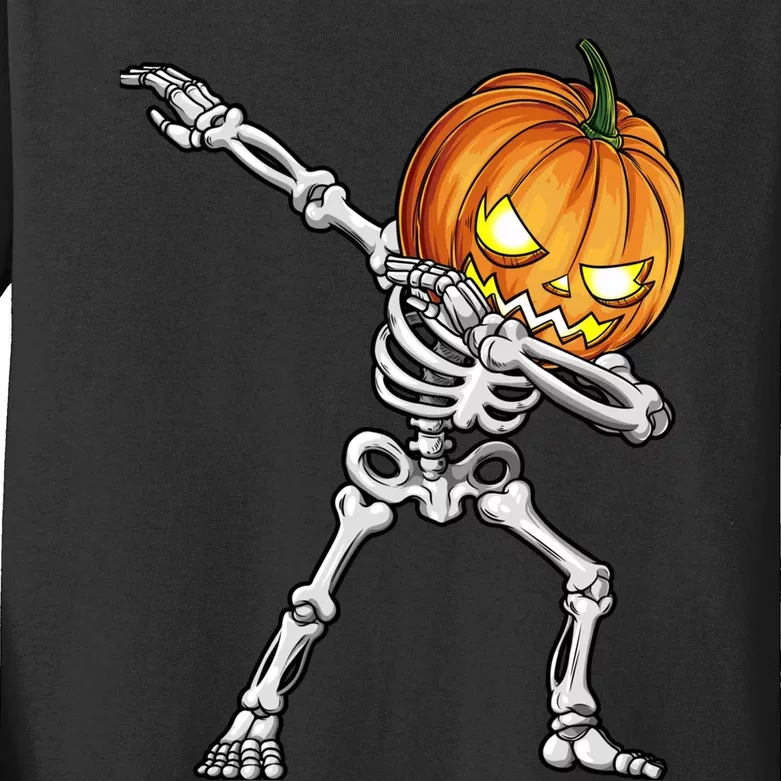 Dabbing Skeleton Pumpkin Halloween Dab Dance Costume Kids Long Sleeve Shirt