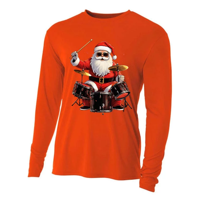 Drummer Santa Playing Drums Funny Christmas Drummer Xmas Cooling Performance Long Sleeve Crew