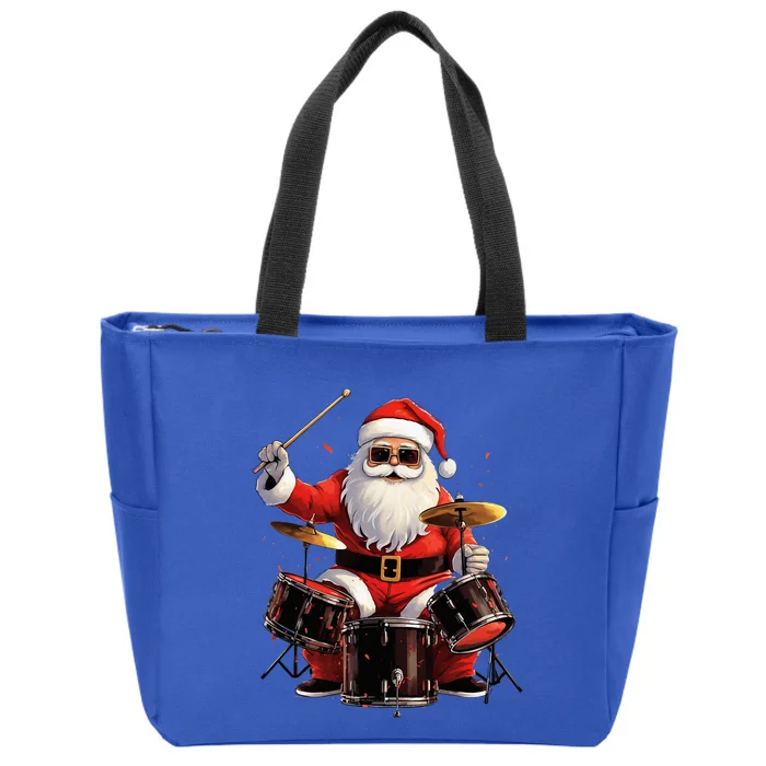 Drummer Santa Playing Drums Funny Christmas Drummer Xmas Zip Tote Bag