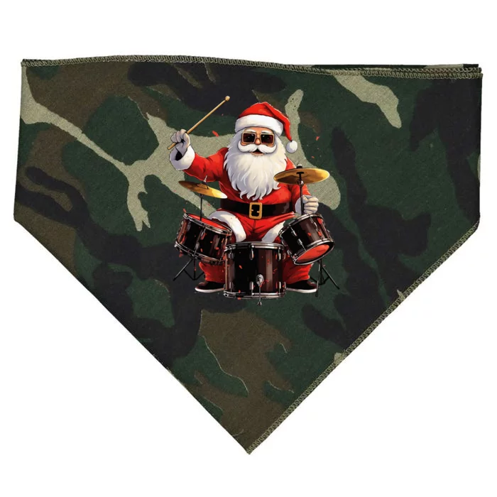 Drummer Santa Playing Drums Funny Christmas Drummer Xmas USA-Made Doggie Bandana