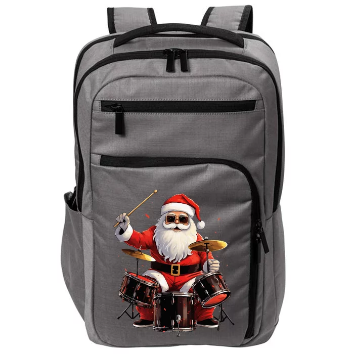 Drummer Santa Playing Drums Funny Christmas Drummer Xmas Impact Tech Backpack