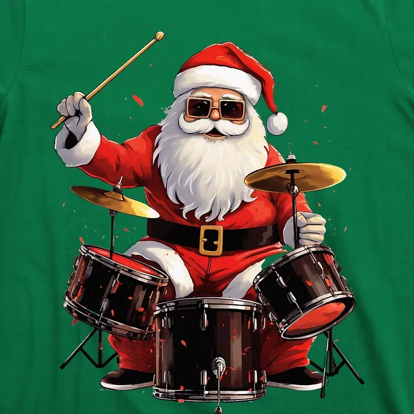 Drummer Santa Playing Drums Funny Christmas Drummer Xmas T-Shirt