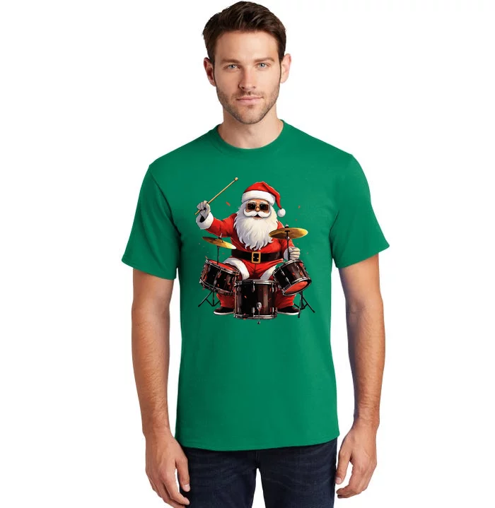 Drummer Santa Playing Drums Funny Christmas Drummer Xmas Tall T-Shirt