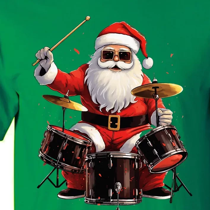 Drummer Santa Playing Drums Funny Christmas Drummer Xmas Tall T-Shirt