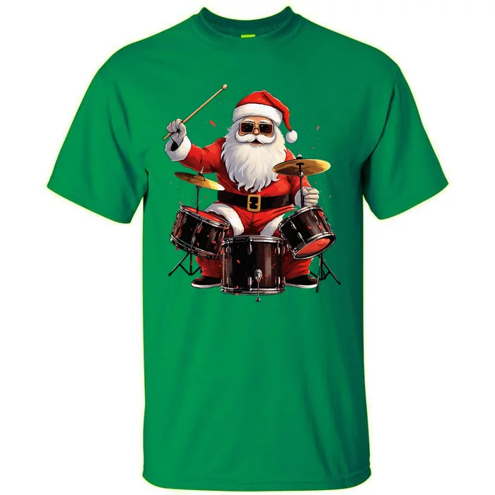 Drummer Santa Playing Drums Funny Christmas Drummer Xmas Tall T-Shirt