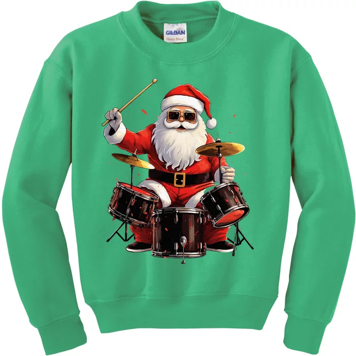 Drummer Santa Playing Drums Funny Christmas Drummer Xmas Kids Sweatshirt