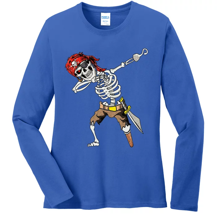 Dabbing Skeleton Pirate Halloween Jolly Roger Pirate Ladies Long Sleeve Shirt