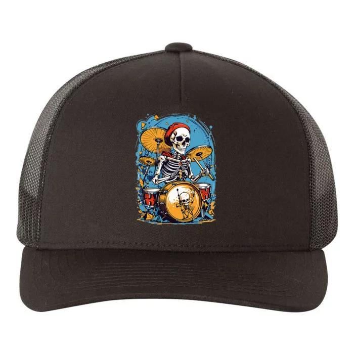 Drummer Skeleton Playing Drums For Halloween Graphic Yupoong Adult 5-Panel Trucker Hat