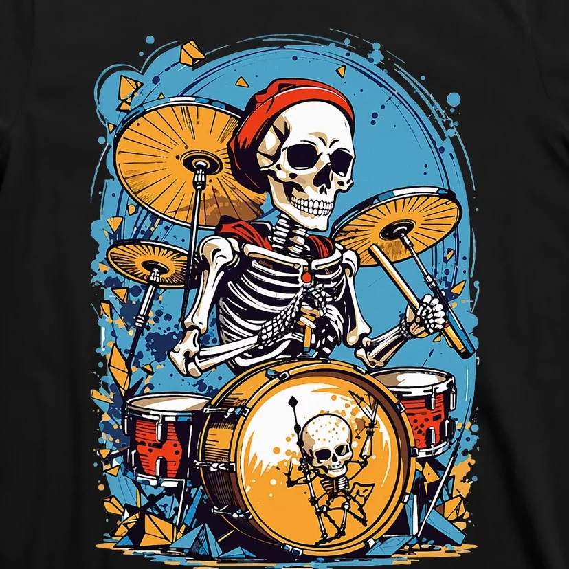 Drummer Skeleton Playing Drums For Halloween Graphic T-Shirt