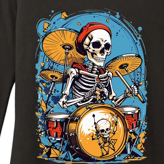 Drummer Skeleton Playing Drums For Halloween Graphic Womens CVC Long Sleeve Shirt