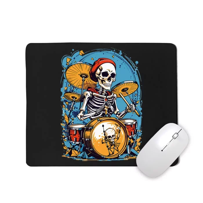 Drummer Skeleton Playing Drums For Halloween Graphic Mousepad