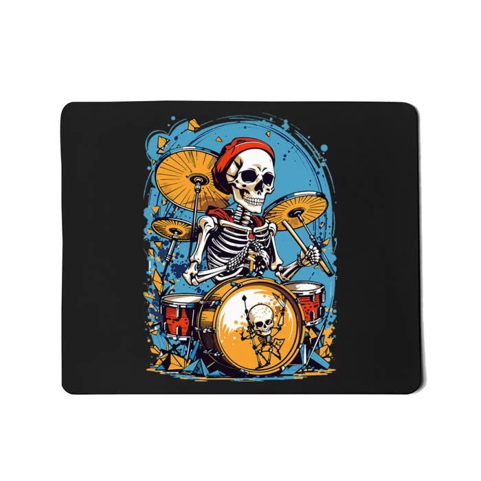 Drummer Skeleton Playing Drums For Halloween Graphic Mousepad