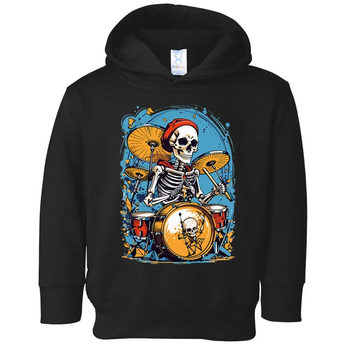 Drummer Skeleton Playing Drums For Halloween Graphic Toddler Hoodie