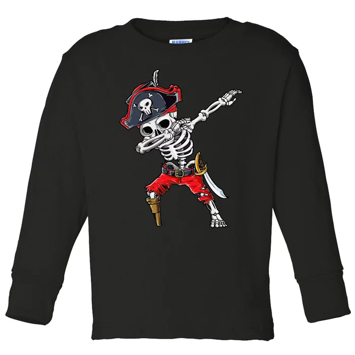 Dabbing Skeleton Pirate Halloween Kids Jolly Roger Toddler Long Sleeve Shirt