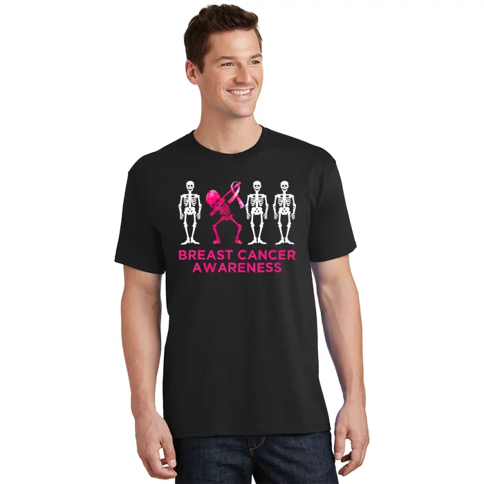 Dabbing Skeleton Pink Ribbon Breast Cancer Halloween T-Shirt