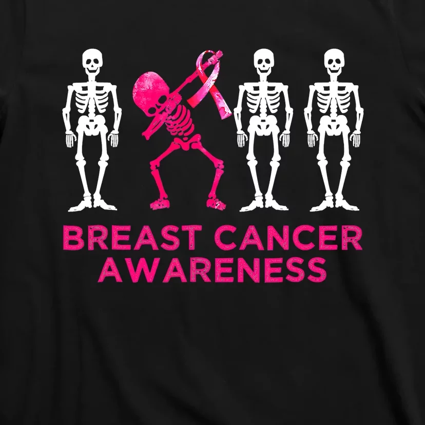 Dabbing Skeleton Pink Ribbon Breast Cancer Halloween T-Shirt