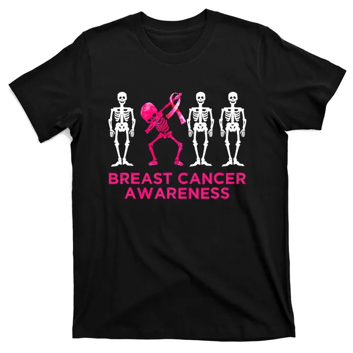 Dabbing Skeleton Pink Ribbon Breast Cancer Halloween T-Shirt