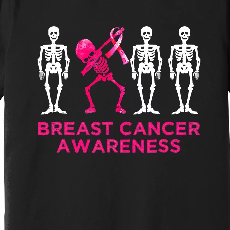 Dabbing Skeleton Pink Ribbon Breast Cancer Halloween Premium T-Shirt