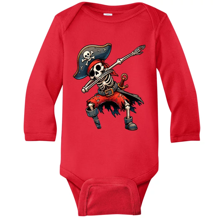 Dabbing Skeleton Pirate Baby Long Sleeve Bodysuit