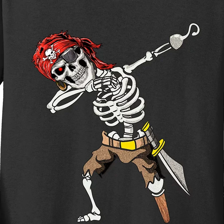 Dabbing Skeleton Pirate Halloween Kids Jolly Roger Pirate Kids Long Sleeve Shirt