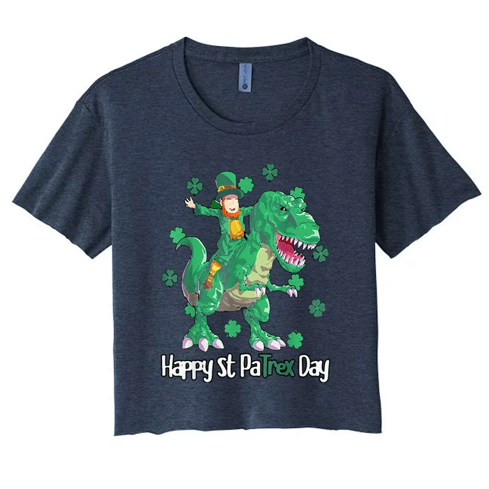 Dino St Patricks Day Leprechaun Women's Crop Top Tee