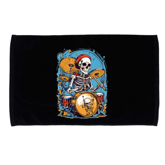 Drummer Skeleton Playing Drums For Halloween Graphic Microfiber Hand Towel