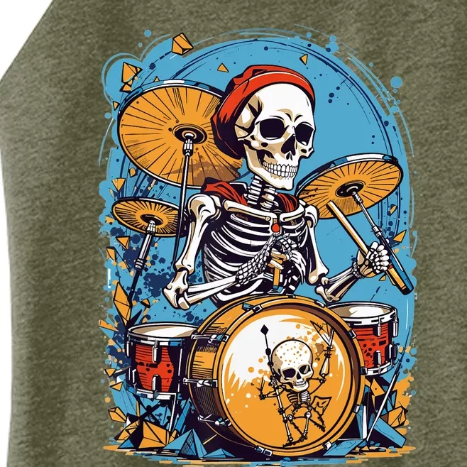 Drummer Skeleton Playing Drums For Halloween Graphic Women’s Perfect Tri Rocker Tank