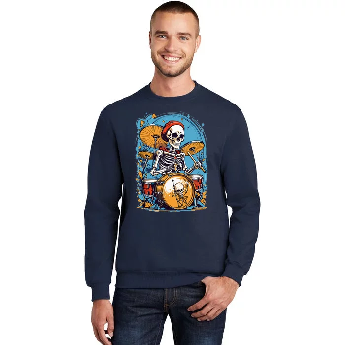 Drummer Skeleton Playing Drums For Halloween Graphic Sweatshirt