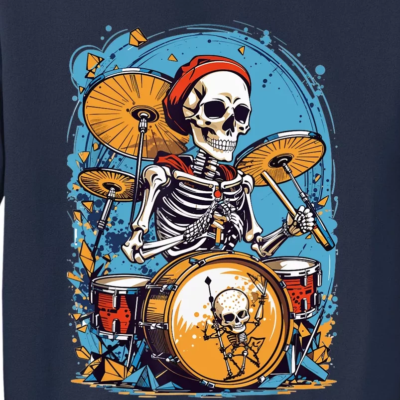 Drummer Skeleton Playing Drums For Halloween Graphic Sweatshirt