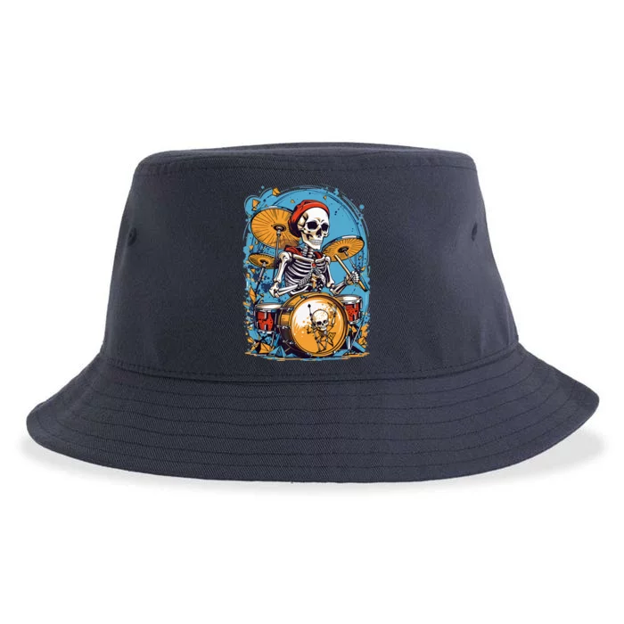 Drummer Skeleton Playing Drums For Halloween Graphic Sustainable Bucket Hat