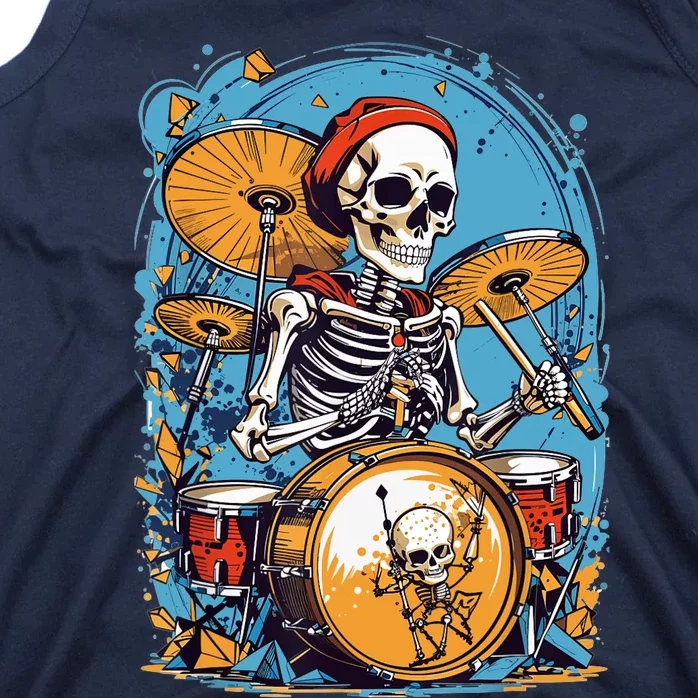 Drummer Skeleton Playing Drums For Halloween Graphic Tank Top