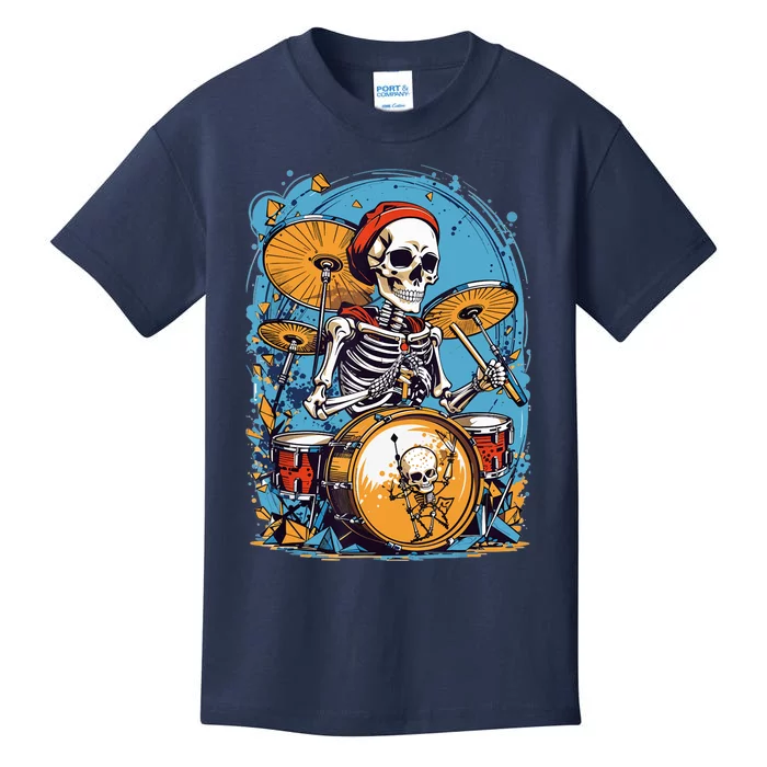 Drummer Skeleton Playing Drums For Halloween Graphic Kids T-Shirt